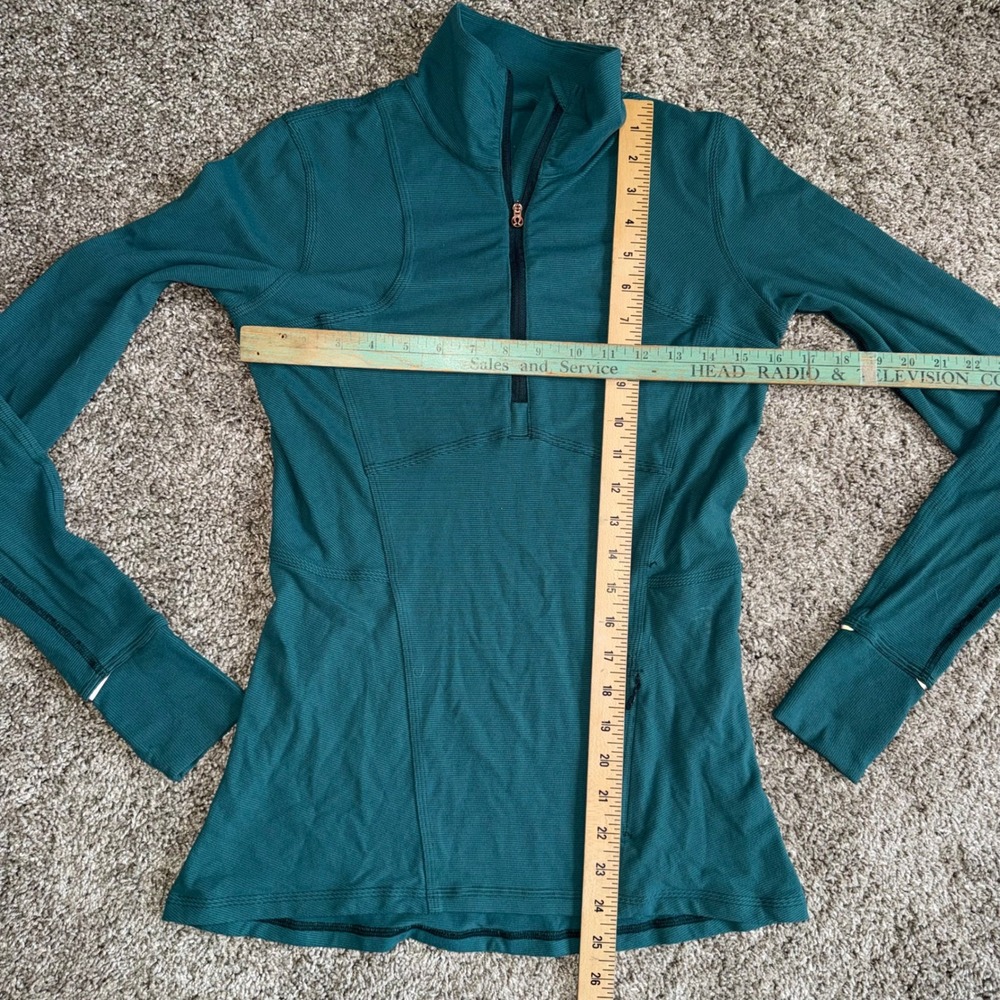 Lululemon Rest Less 1/4 Zip Women 6 Teal Excellent Ribbed Thumbhole Pullover - Picture 2 of 4